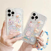 3D Bear Chain Lanyard Clear Case For iPhone  Korean Soft Transparent Cute